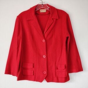 Vintage Koret of California Red Waffle Knit 3-Button Blazer Jacket Notched Lapel